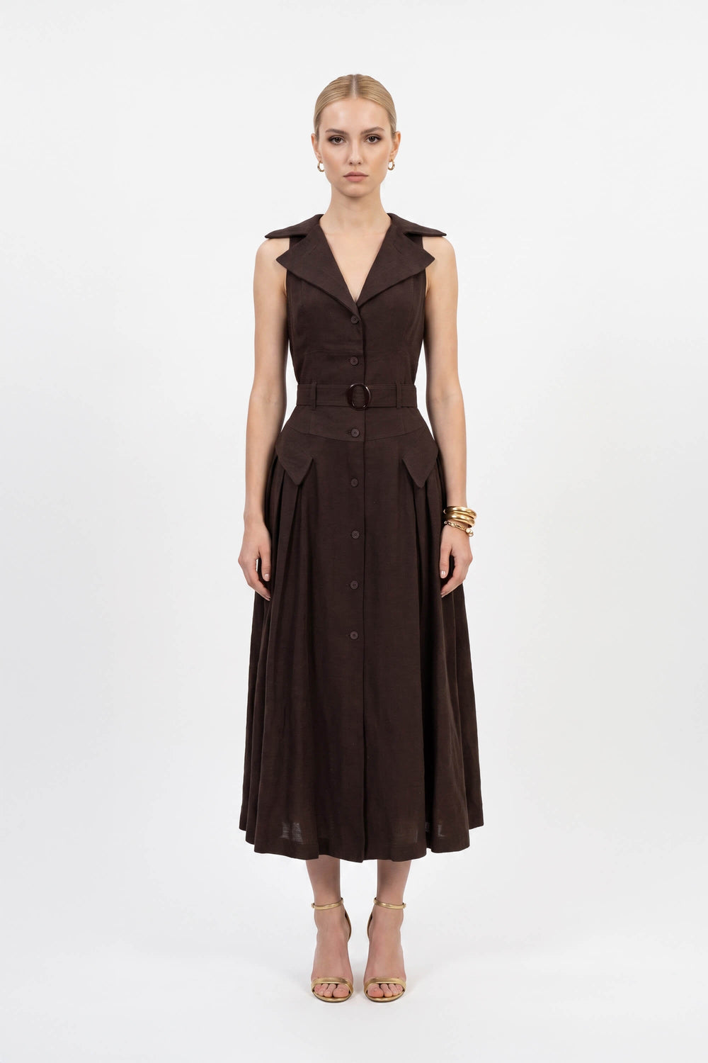 Clarissa One-Shoulder Cascade Maxi Vestido 723144 CHO - Reina Diaz