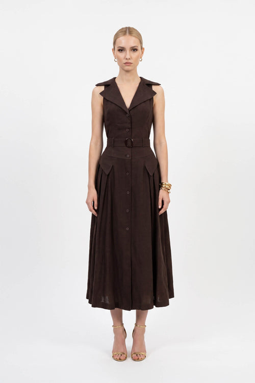 Clarissa One-Shoulder Cascade Maxi Vestido 723144 CHO - Reina Diaz