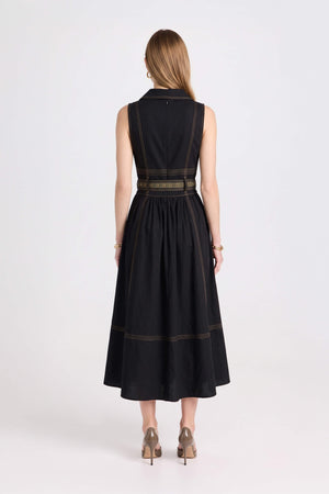 Claudia Belted Utility Sleeveless Midi Vestido 723145 NEG - Reina Diaz