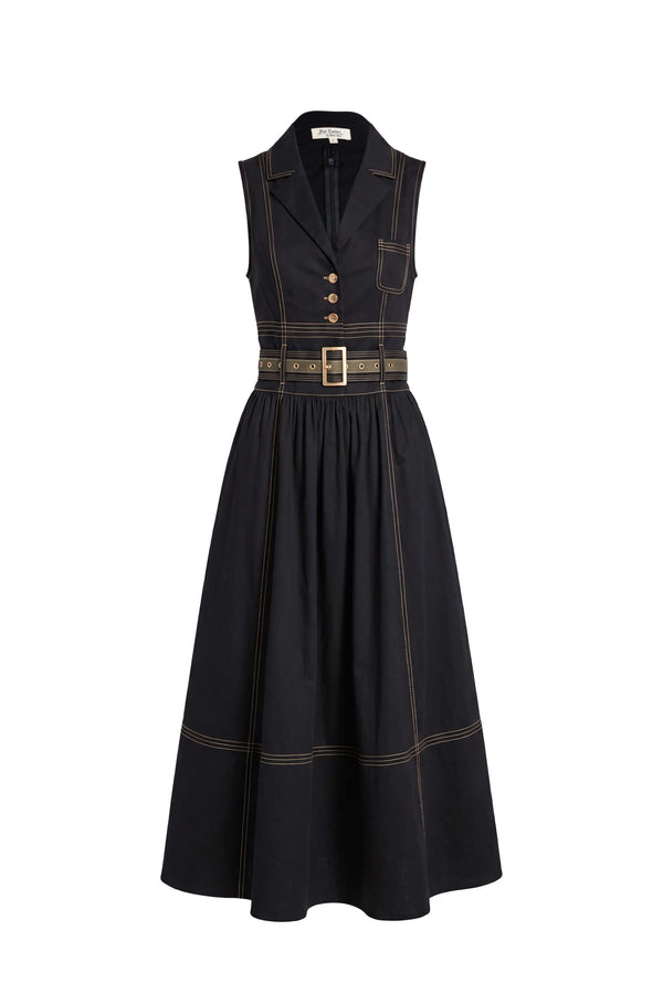 Claudia Belted Utility Sleeveless Midi Vestido 723145 NEG - Reina Diaz