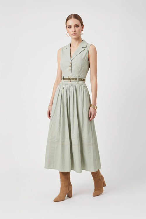Claudia Belted Utility Sleeveless Midi Vestido 723145MUS - Reina Diaz