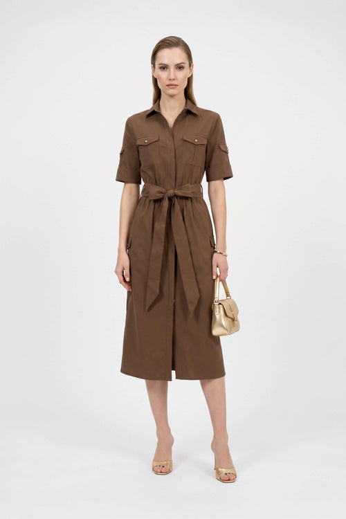 Dalia Moka Utility Midi Dress with Belt - Reina Diaz