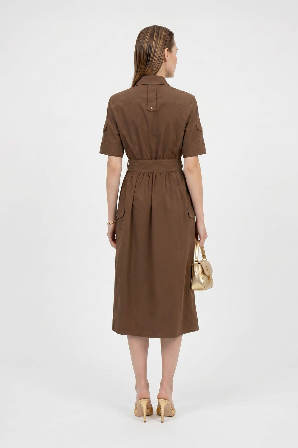 Dalia Moka Utility Midi Dress with Belt - Reina Diaz