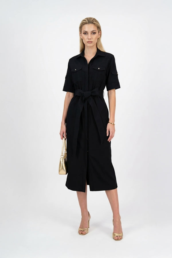 Dalia Moka Utility Midi Dress with Belt - Reina Diaz