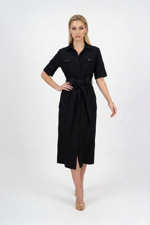 Dalia Moka Utility Midi Dress with Belt - Reina Diaz