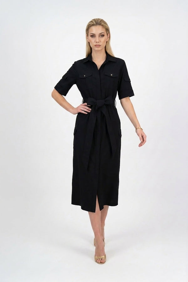 Dalia Moka Utility Midi Dress with Belt - Reina Diaz