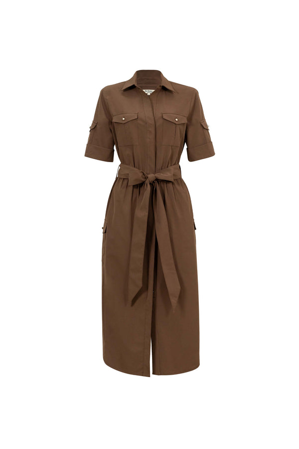 Dalia Moka Utility Midi Dress with Belt - Reina Diaz