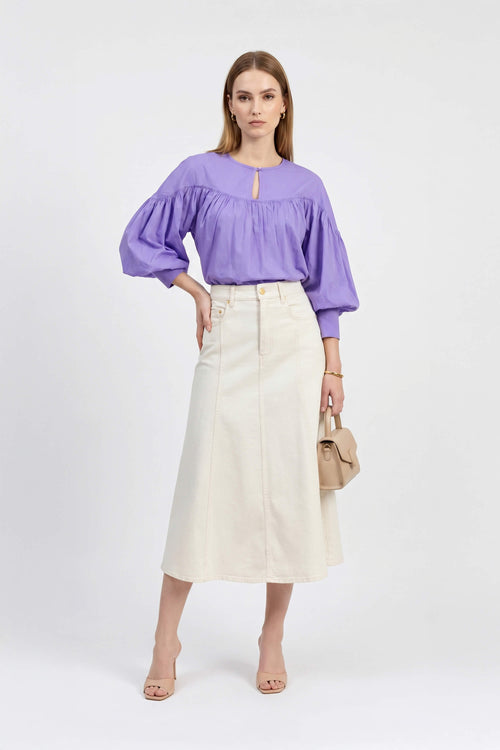 Dalia Puff - Sleeve Keyhole Cotton - Stretch Blouse - Reina Diaz