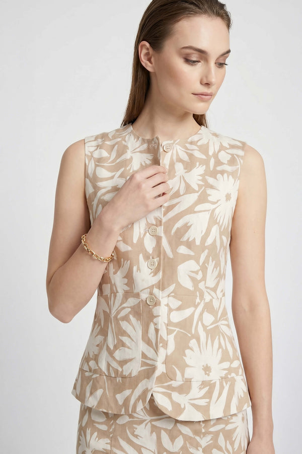 Danae Floral Linen Chaleco - Reina Diaz