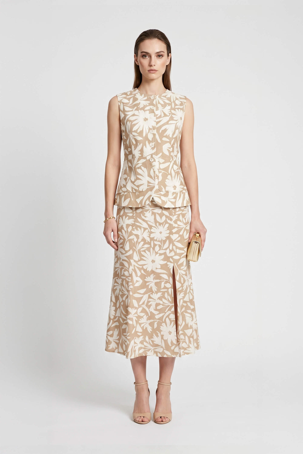 Danae Floral Linen Chaleco - Reina Diaz