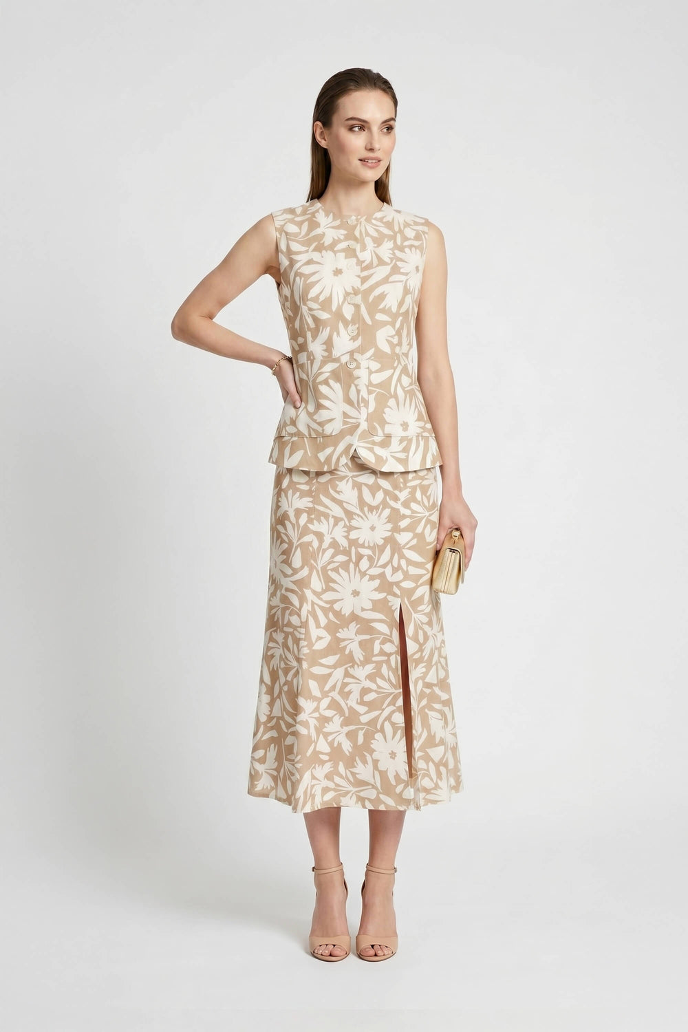 Danae Linen Slit Falda - Reina Diaz