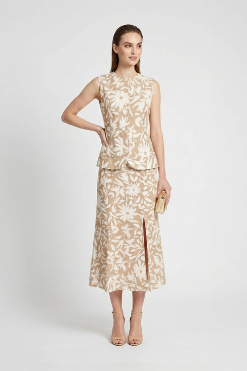 Danae Linen Slit Falda - Reina Diaz