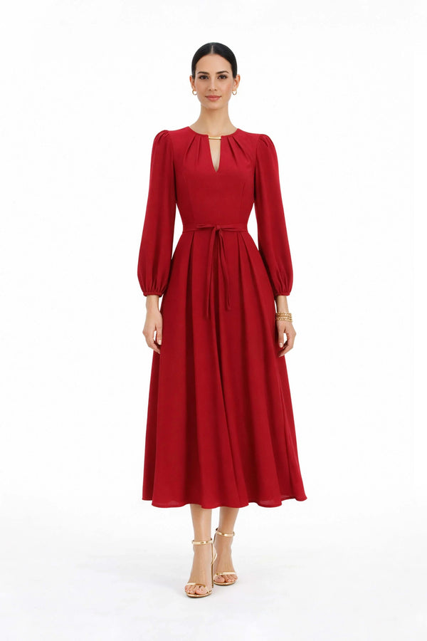 Destiny Pleated Midi Vestido - Reina Diaz