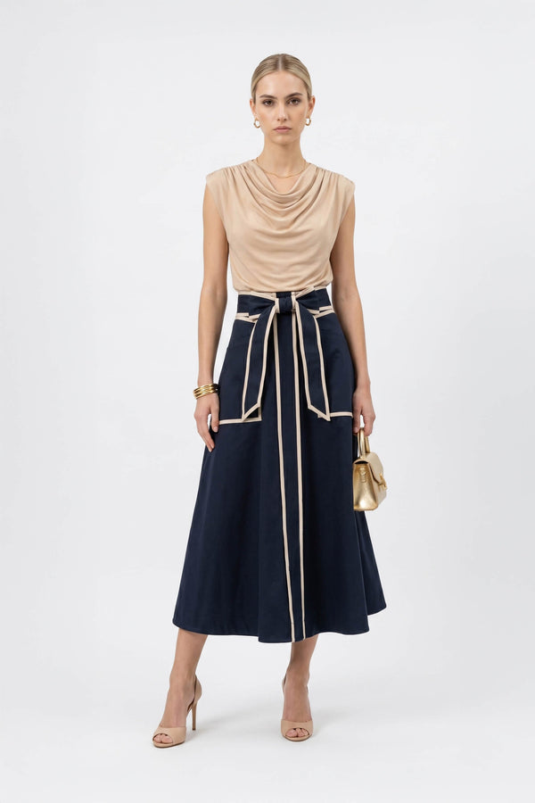 Elena Contrast-Trim A-Line Midi Skirt - Reina Diaz
