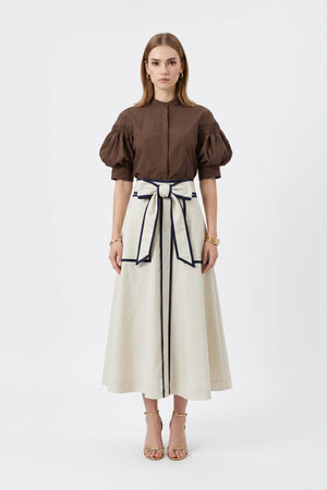 Elena Contrast-Trim A-Line Midi Skirt 740969 - Reina Diaz