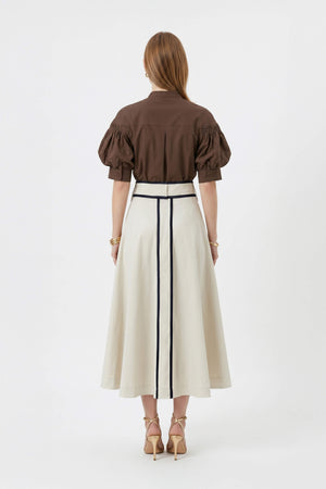 Elena Contrast-Trim A-Line Midi Skirt 740969 - Reina Diaz