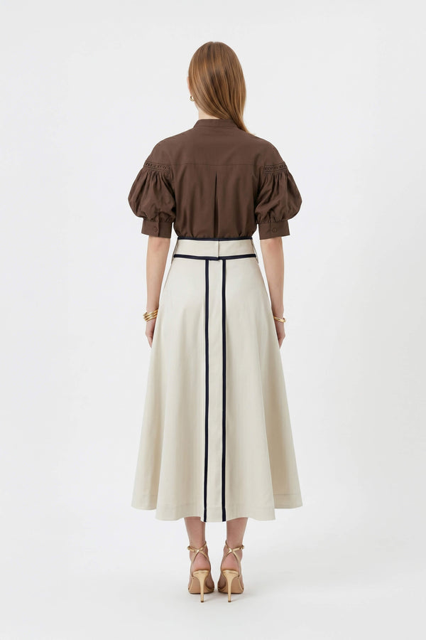 Elena Contrast-Trim A-Line Midi Skirt 740969 - Reina Diaz