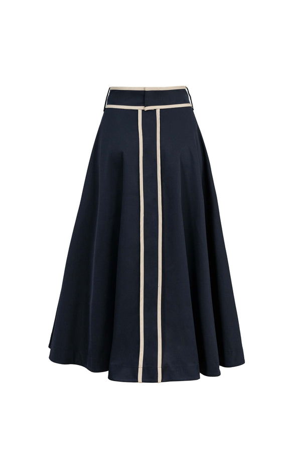 Elena Contrast-Trim A-Line Midi Skirt - Reina Diaz