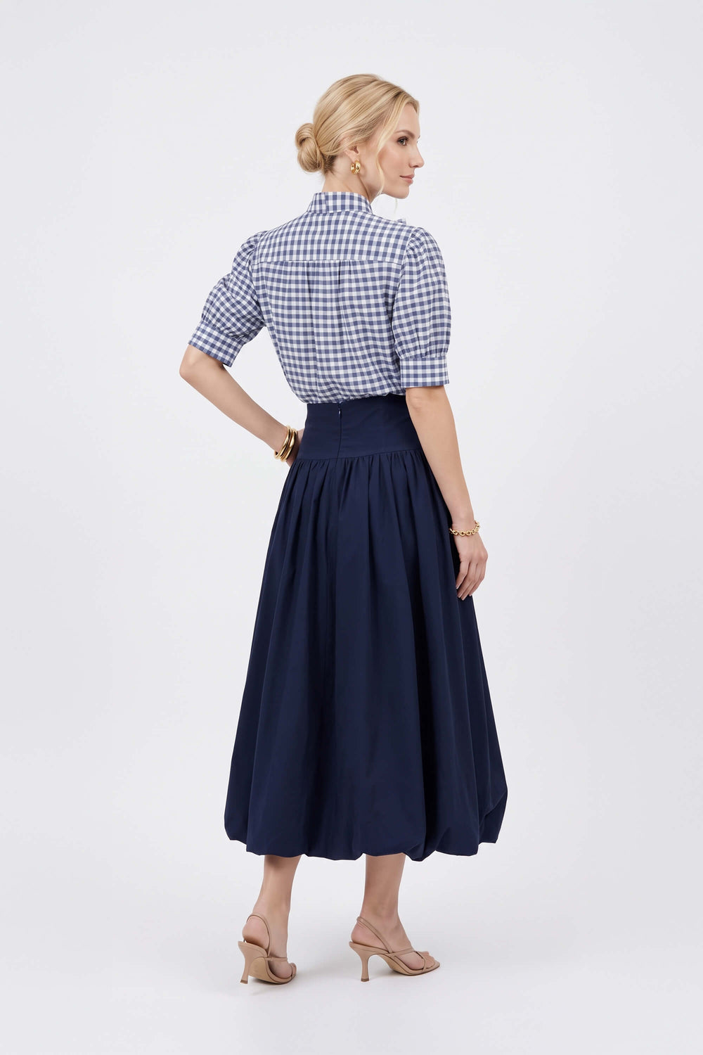 Elena Gingham Bow Puff Sleeve Blusa 753007 MAR - Reina Diaz