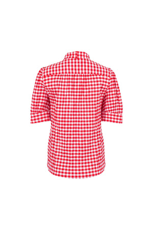 Elena Gingham Bow Puff Sleeve Blusa 753007 ROJ - Reina Diaz