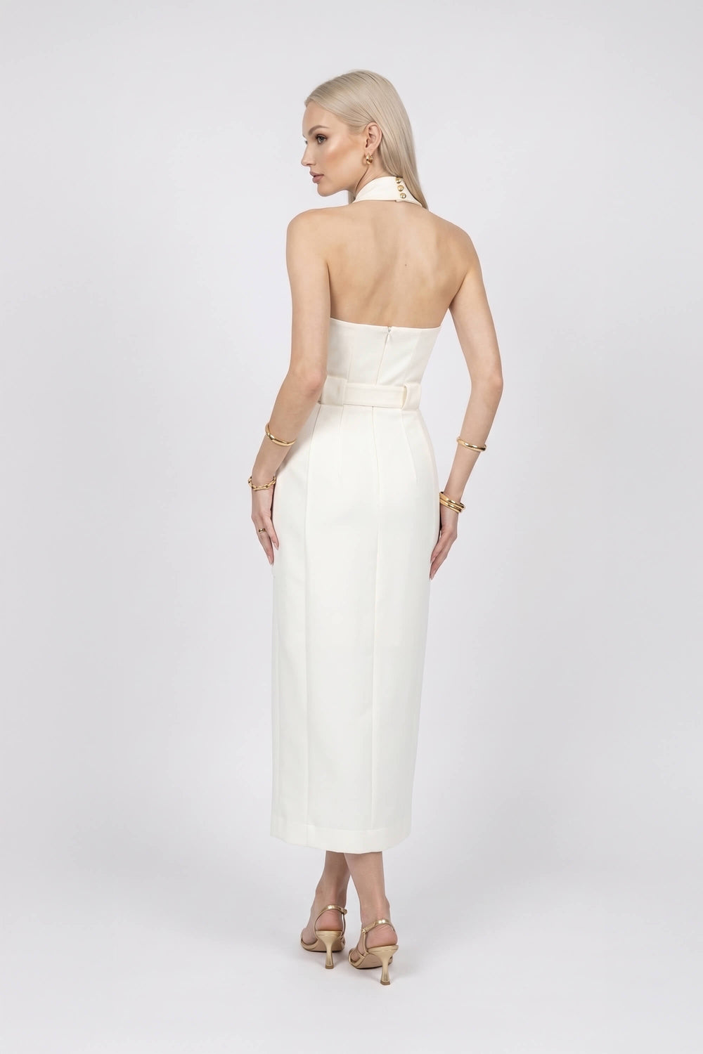 Elena Halter Wrap-Front Belted Midi Vestido 526272 HUE - Reina Diaz