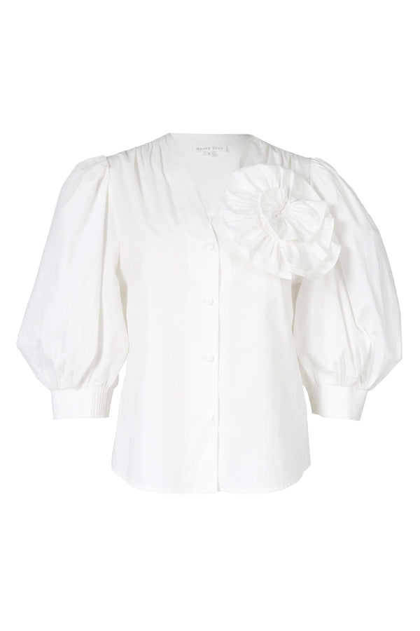 Elena Rosette Puff-Sleeve Blusa 554319 HUE - Reina Diaz
