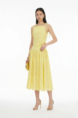 Ella Tropical Eyelet Midi Falda - Reina Diaz