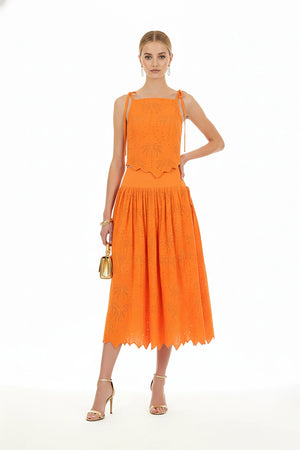 Ella Tropical Eyelet Midi Falda - Reina Diaz