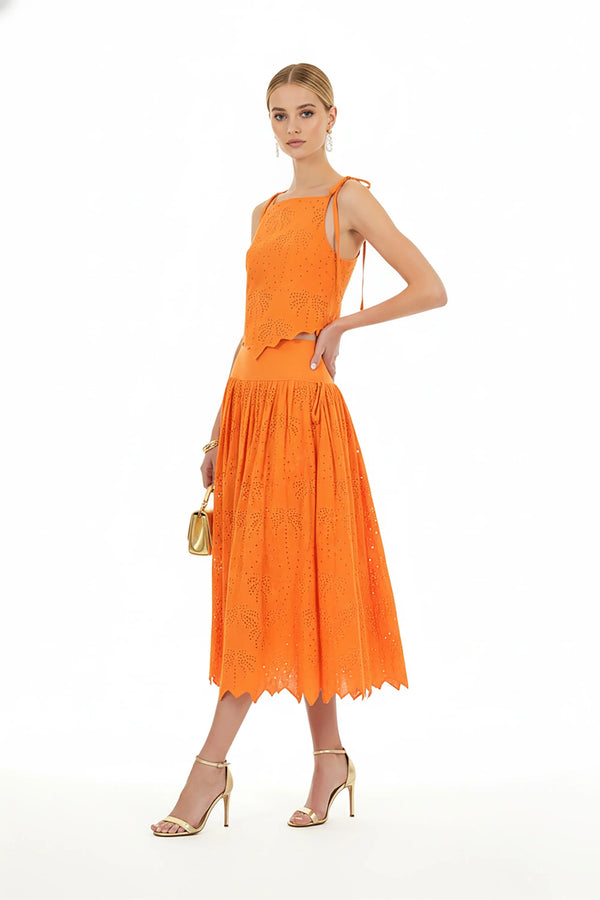Ella Tropical Eyelet Midi Falda - Reina Diaz