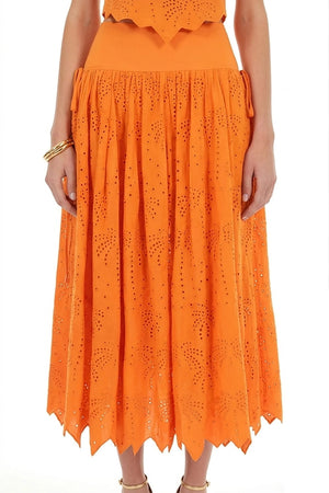 Ella Tropical Eyelet Midi Falda - Reina Diaz