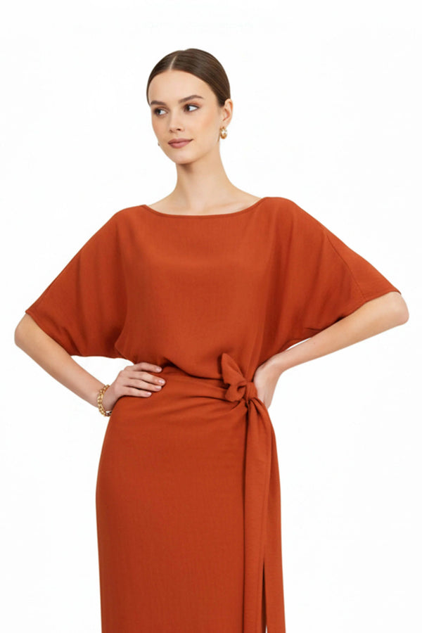 Elle Tie Midi Vestido - Reina Diaz