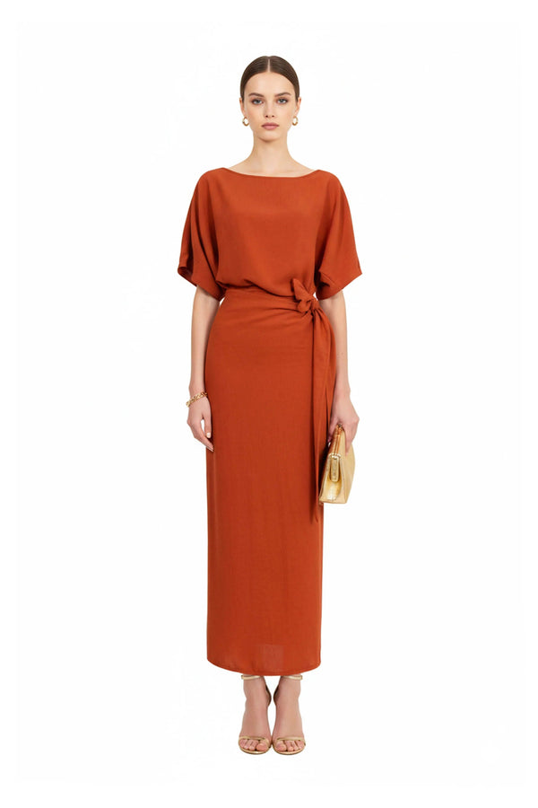 Elle Tie Midi Vestido - Reina Diaz