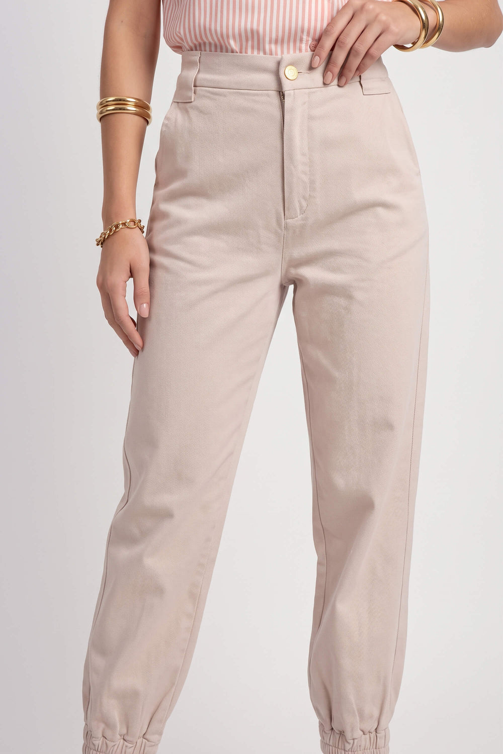 Emma Elastic-Cuff High-Waisted Pantalón 731146 BEI - Reina Diaz