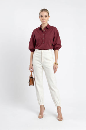 Emma Elastic-Cuff High-Waisted Pantalón 731146HUE - Reina Diaz