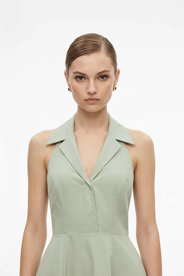 Estefanía Halter Lapel Maxi Vestido - Reina Diaz