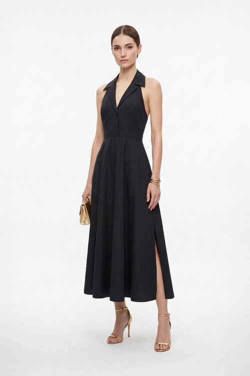 Estefanía Halter Lapel Maxi Vestido - Reina Diaz