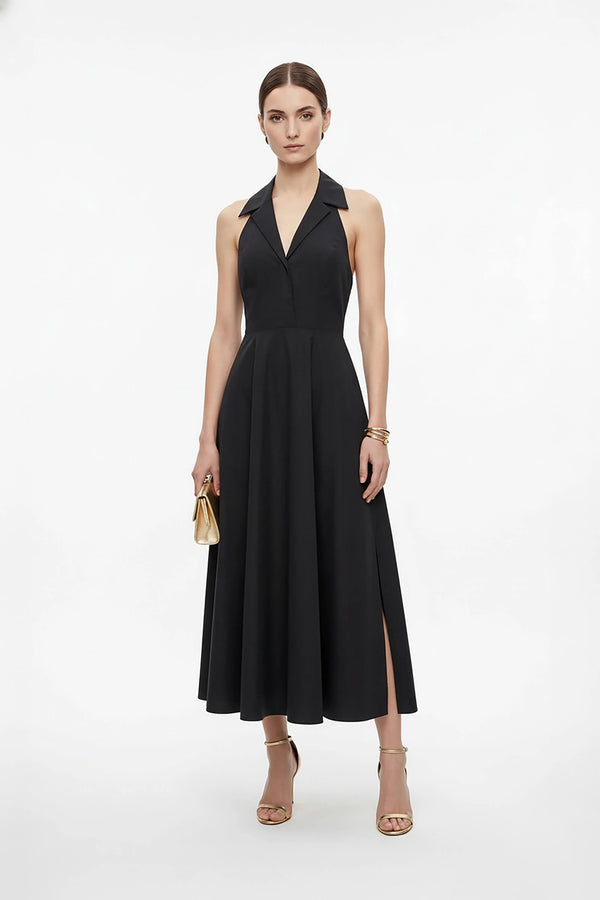 Estefanía Halter Lapel Maxi Vestido - Reina Diaz