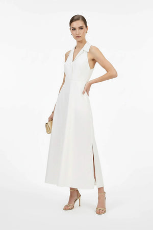 Estefanía Halter Lapel Maxi Vestido - Reina Diaz