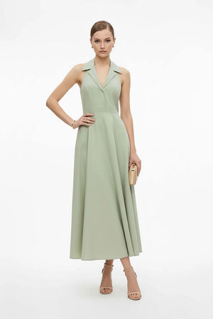 Estefanía Halter Lapel Maxi Vestido - Reina Diaz