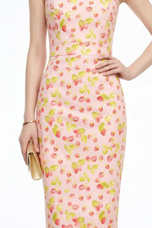 Fragaria Strawberry Print Cotton Sheath Dress - Reina Diaz