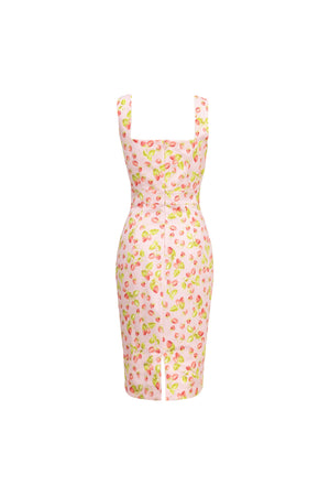 Fragaria Strawberry Print Cotton Sheath Dress - Reina Diaz