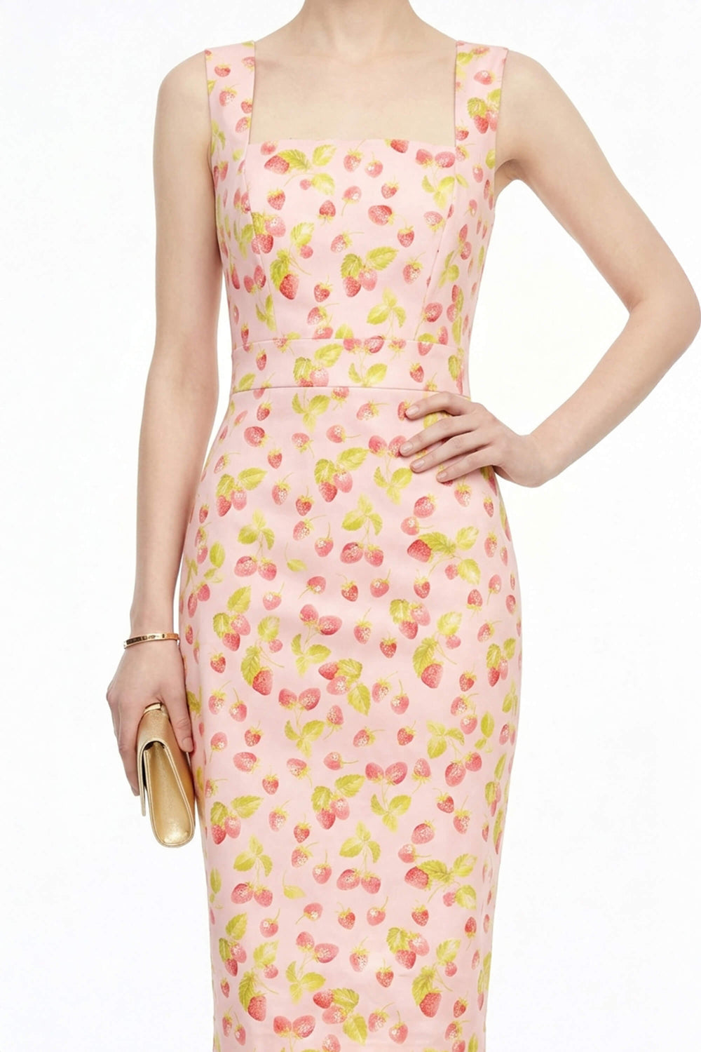 Fragaria Strawberry Print Cotton Sheath Dress - Reina Diaz