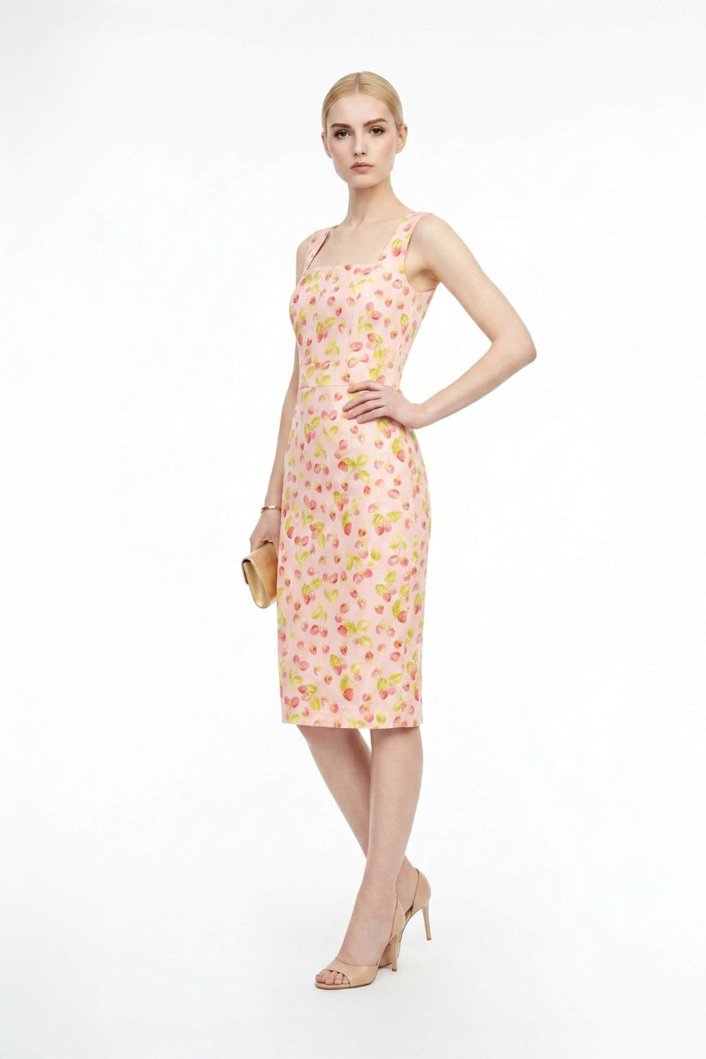 Fragaria Strawberry Print Cotton Sheath Dress - Reina Diaz