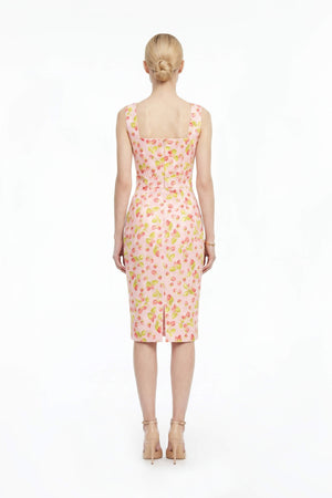 Fragaria Strawberry Print Cotton Sheath Dress - Reina Diaz