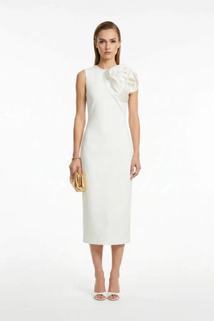 Gabriela Floral - Detail Sheath Midi Vestido - Reina Diaz
