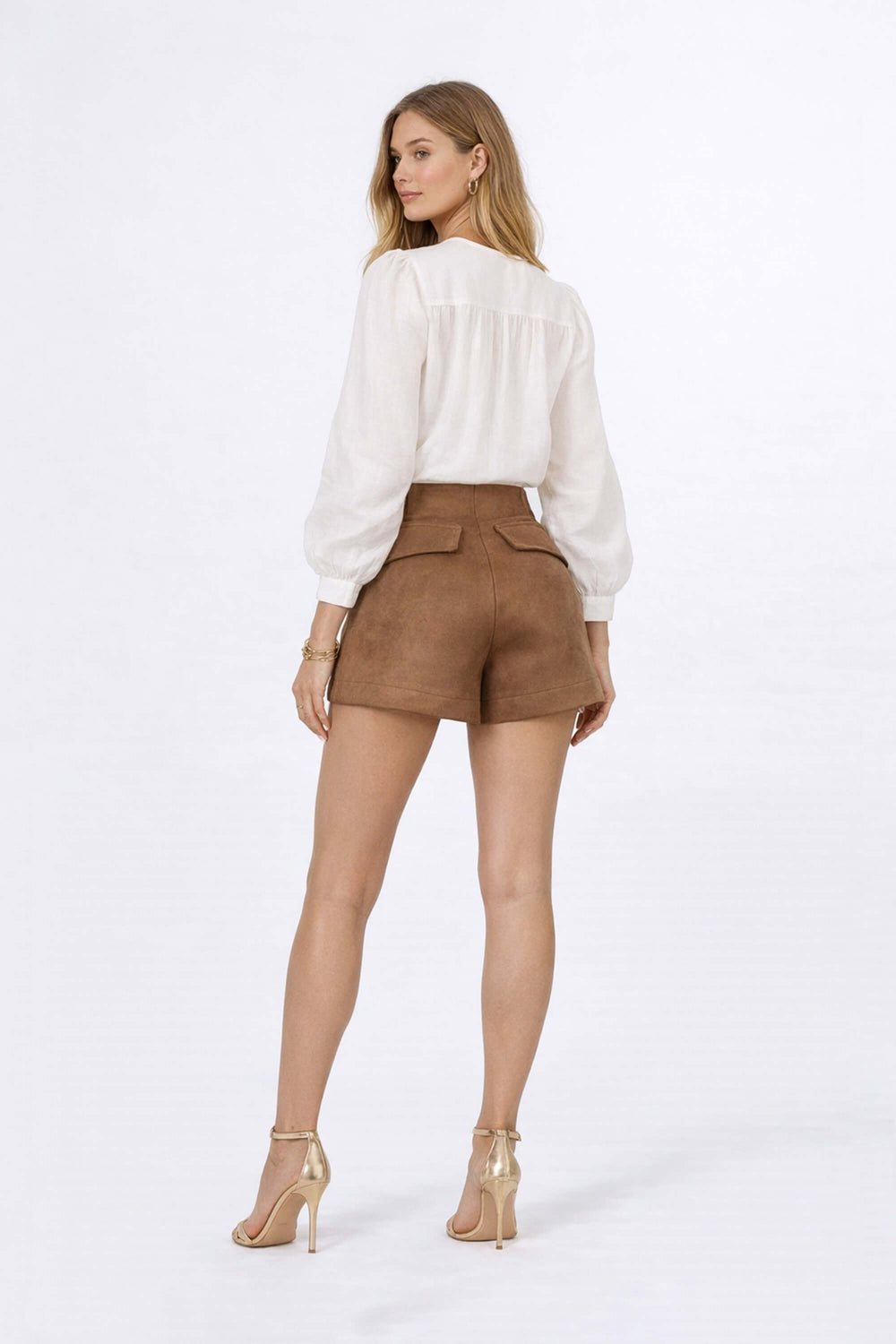 Gala Belted Flap Pocket High-Waist Shorts 731107 CAM - Reina Diaz