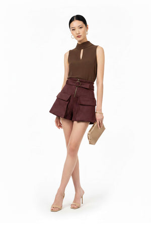 Gala High-Neck Keyhole Sleeveless Blusa 553150 CAF - Reina Diaz
