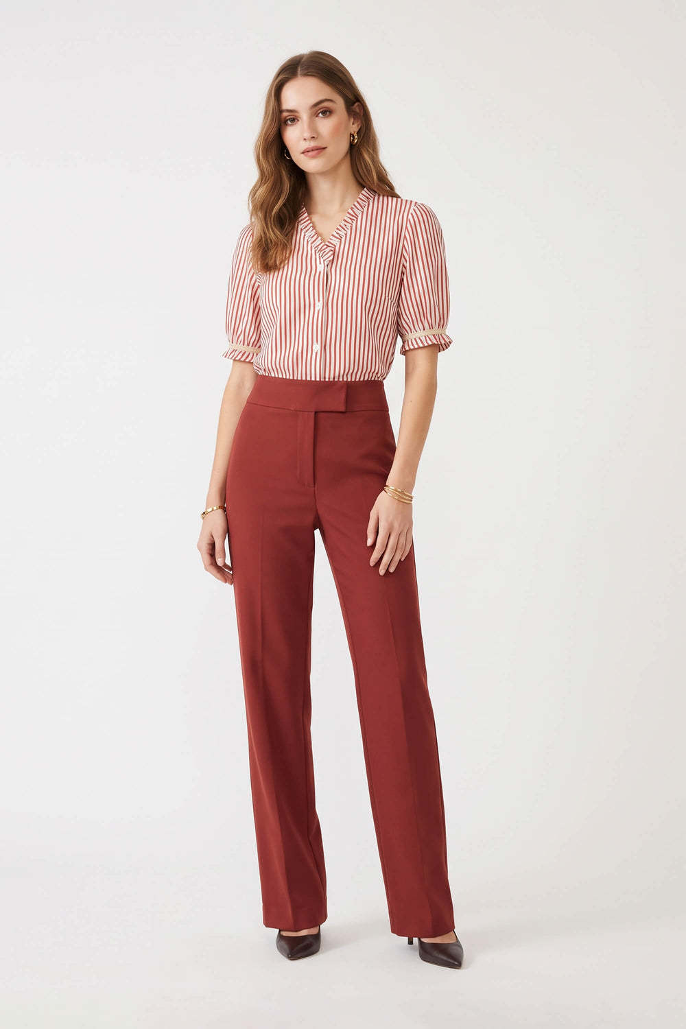 Gala High-Waist Wide-Leg Burgundy Pantalón 532115 VIN - Reina Diaz