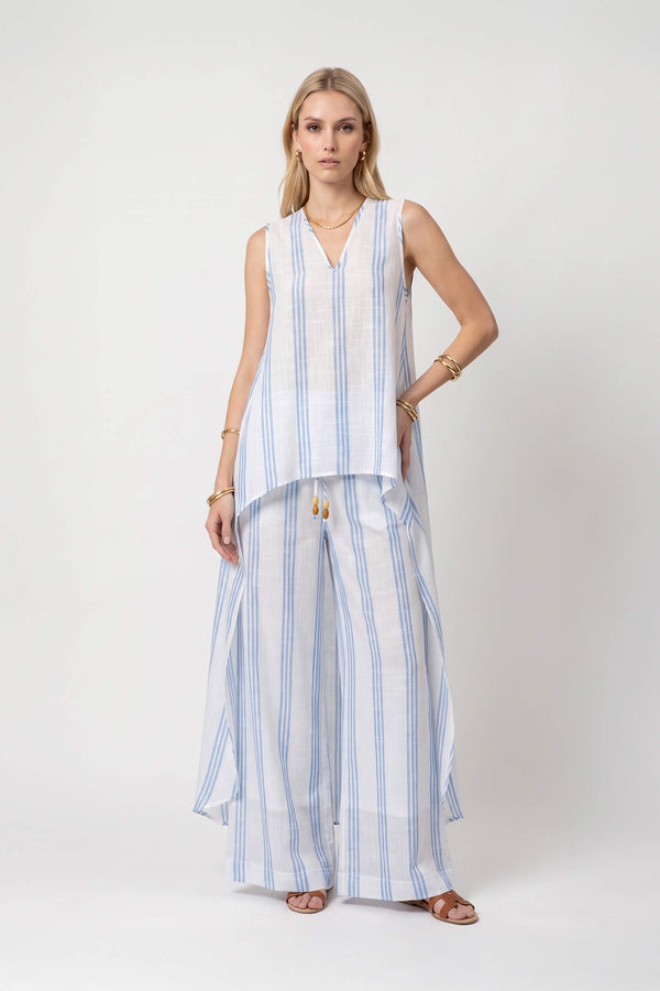 Gala Striped High-Low Sleeveless Blusa 554281AZU - Reina Diaz