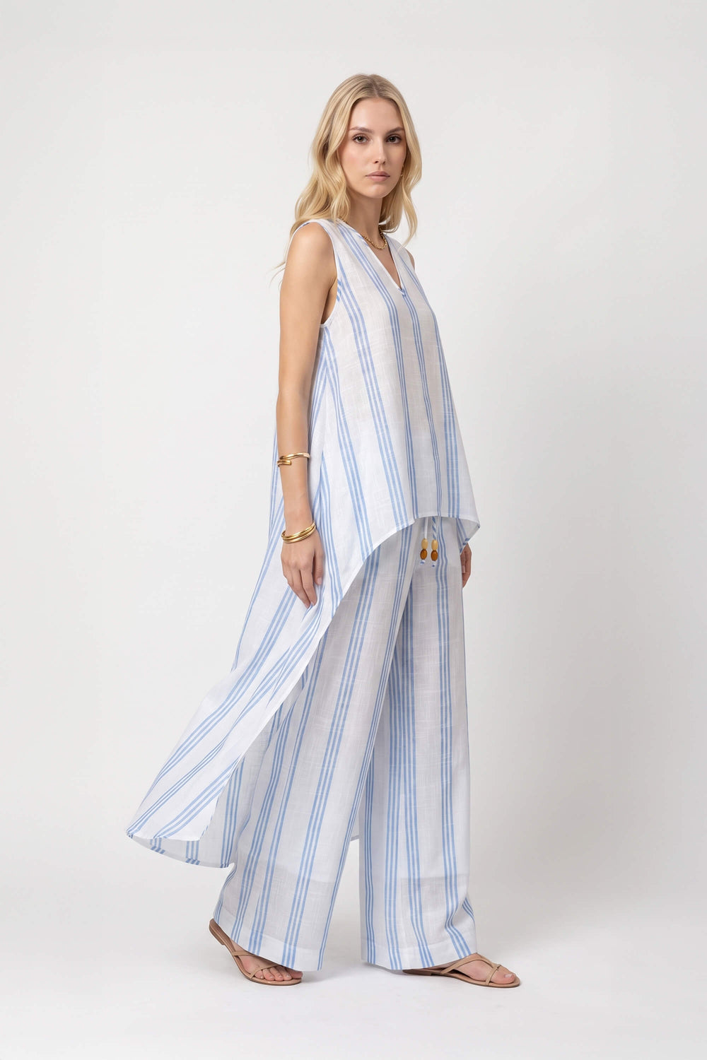 Gala Striped High-Low Sleeveless Blusa 554281AZU - Reina Diaz